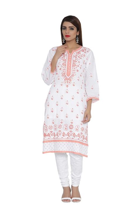 Ada Hand Embroidered White Cotton Lucknow Chikankari Kurti A189170