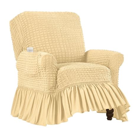 Collections Etc Textured Squares Ruffled Slipcover Beige Recliner