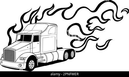 Monochrome Semi Truck Wheeler Side View Illustration Semi Truck