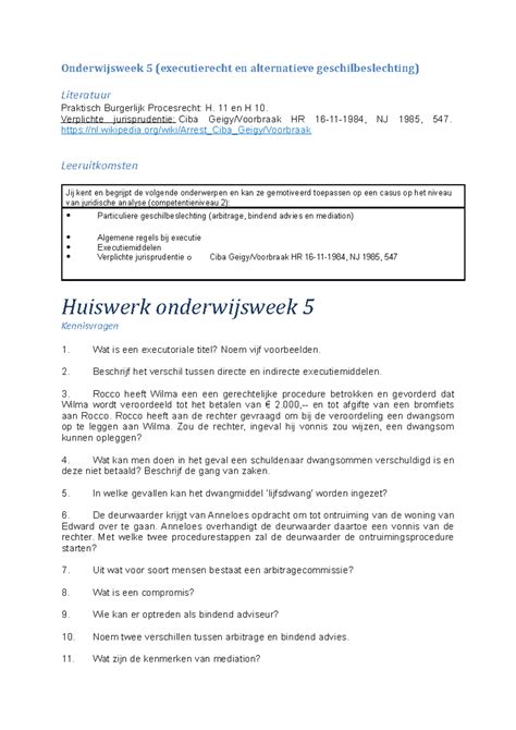 Huiswerk Onderwijsweek 5 Onderwijsweek 5 Executierecht En