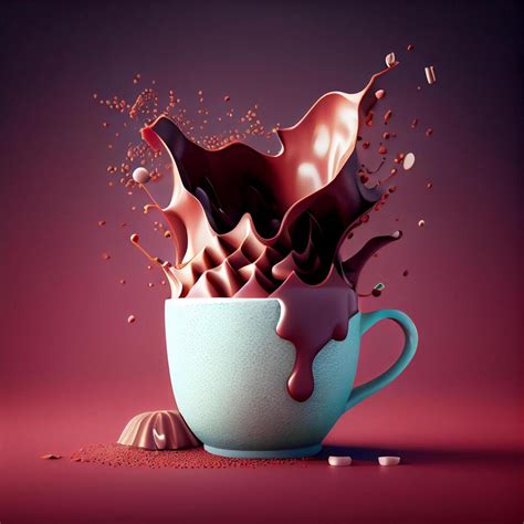 Liquid Hot Chocolate Pouring From A Mug Splash Of Chocolate In Cup D Rendering Stock
