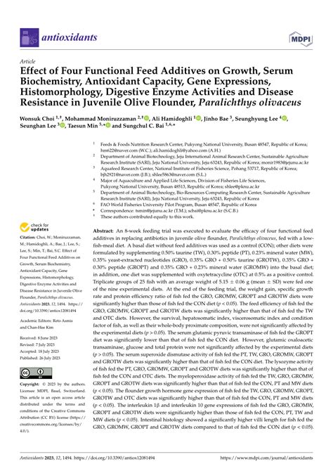 Pdf Effect Of Four Functional Feed Additives On Growth Serum Biochemistry Antioxidant