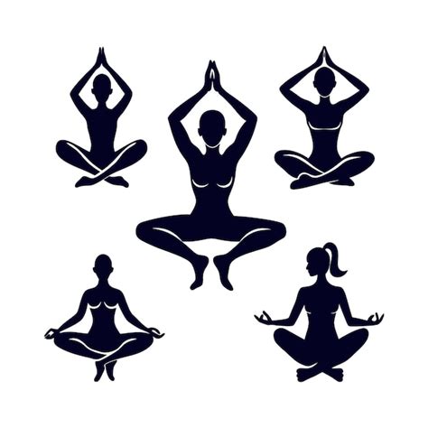 Premium Vector Yoga Poses Silhouette Set Vector Illustration