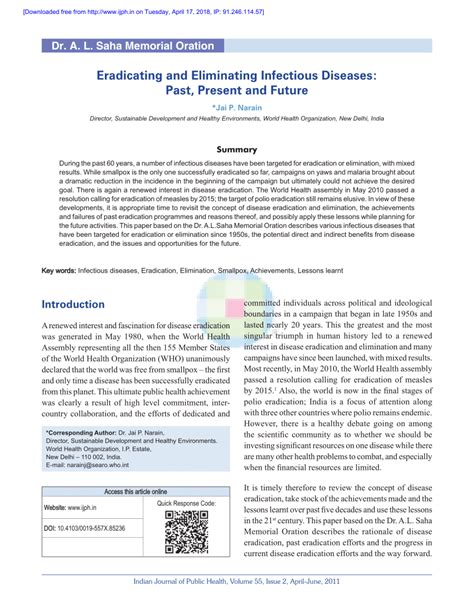 Pdf Eradicating And Eliminating Infectious Diseases Past Present