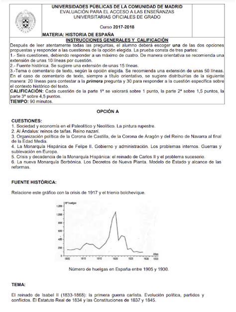 Examen de Historia de España EvAU de Madrid Convocatoria de junio de 2018