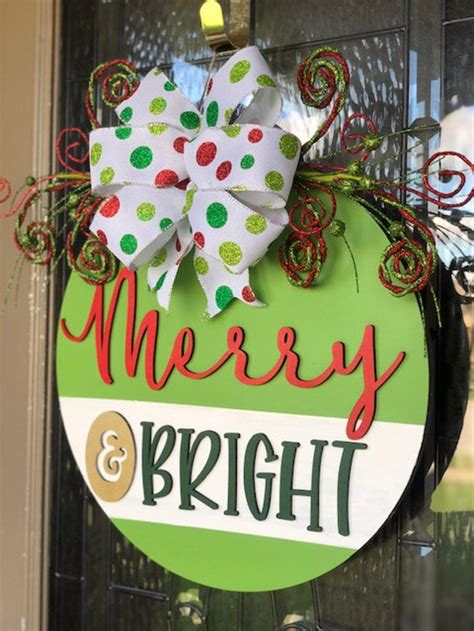 Christmas Door Hanger Merry And Bright Grinch Inspired Red Etsy