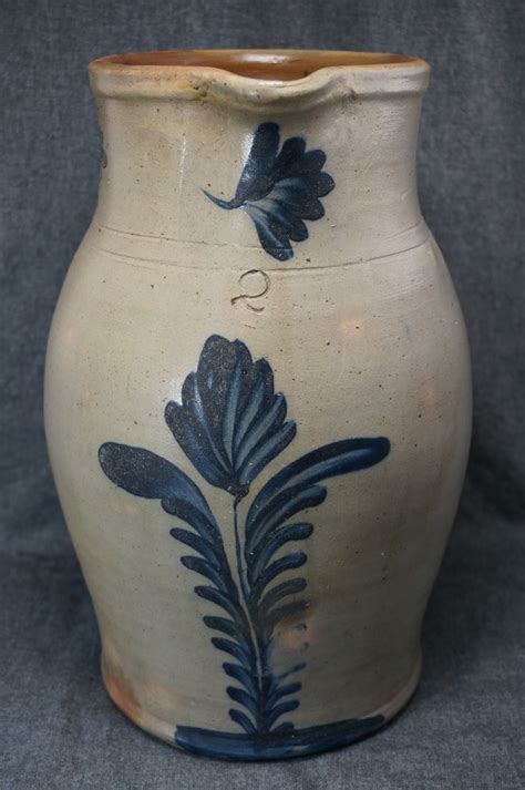 Blue Decorated Stoneware 2 Gal Pitcher Attributed Remmey