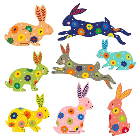 Desenho De Coelhos Coloridos - Conjunto de coelhos coloridos de arte popular vetor ilustração plana ...
