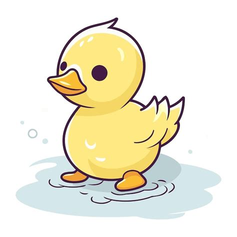 Lindo patito amarillo nadando en el agua ilustración vectorial Vector