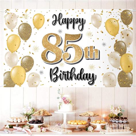 Amazon.com: LASKYER Happy 85th Birthday Decorations,85th Gold Balloon Large Birthday Banner ...