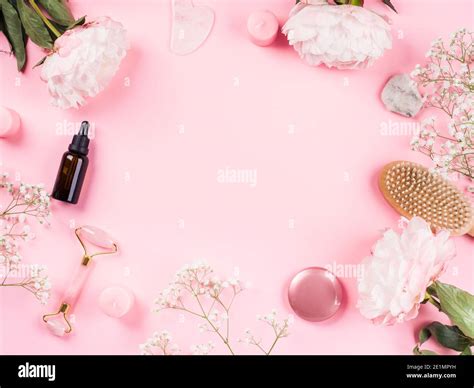 Pink Beauty Skin Care Background With Flowers Stock Photo Alamy