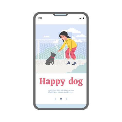 Onboarding Page With Child Girl Playing With Her Dog Flat Vector