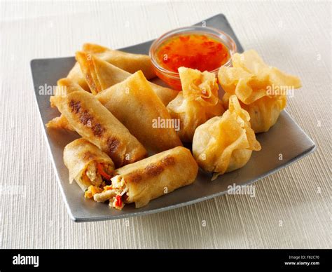 Oriental Selection With Dim Sum Spring Rollswith Chicken And Vegetables And Vegetable Samosas