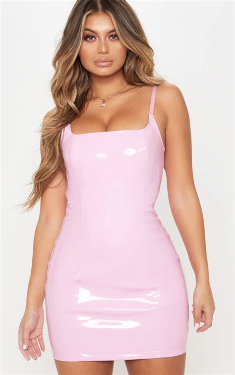 Baby Pink Pu Bodycon Dress Pin Up Girl Dresses Plus Size Store