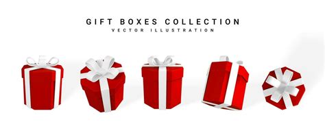 D Realistic Gift Boxes With Bow Red Paper Box With White Ribbon And