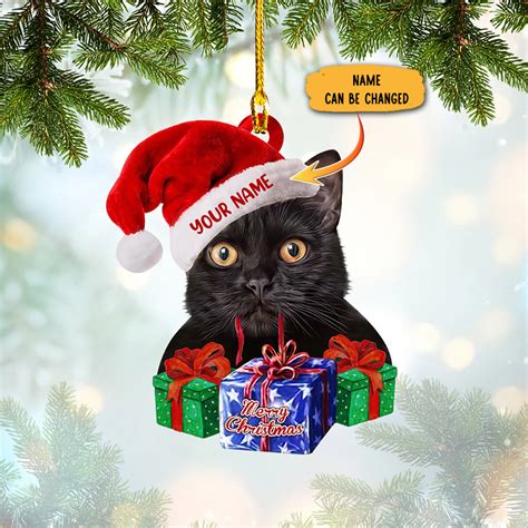 Custom Black Cat Merry Christmas Ornament Black Cat Christmas Tree Dec Prideearth