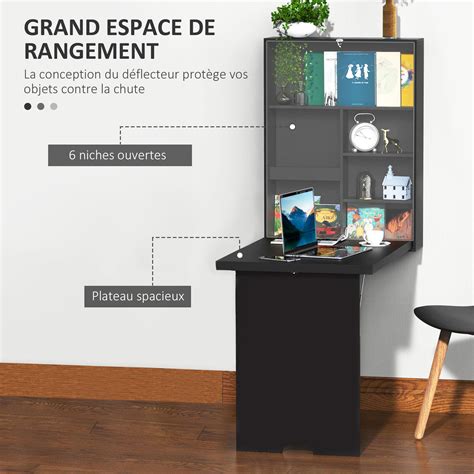 Bureau mural pliable table murale rabattable suspendue sur pied étagère