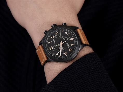 Timex Intelligent Fly Back T N Chronograph Black Dial Brown Leather