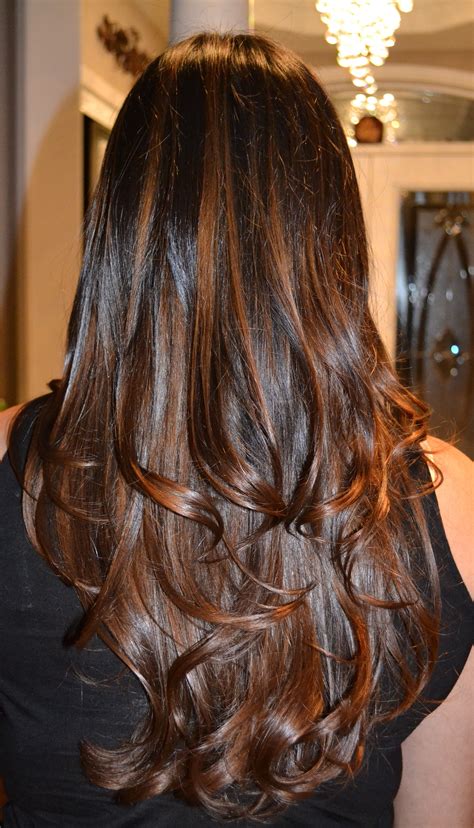 Highlights Natural Brown Caramel On Dark Brown Black Hair Brown