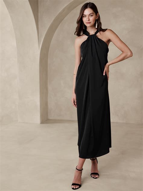 Satin Twist Neck Maxi Dress Banana Republic Factory