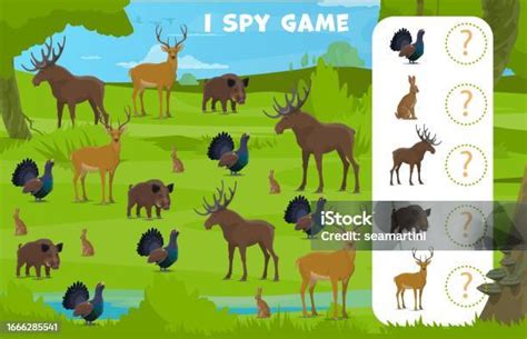 I Spy Game Forest Hunting Animals Kids Worksheet Stock Illustration ...