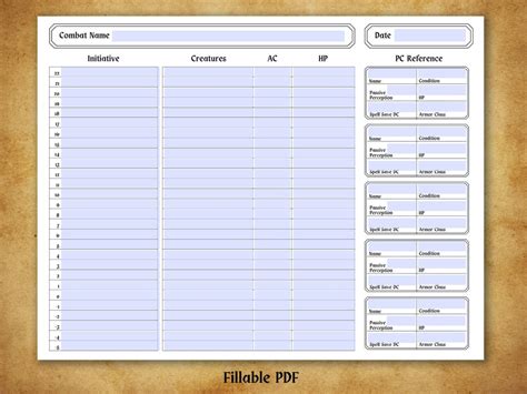 D D 5e Combat Tracker Printable And Fillable PDF Etsy