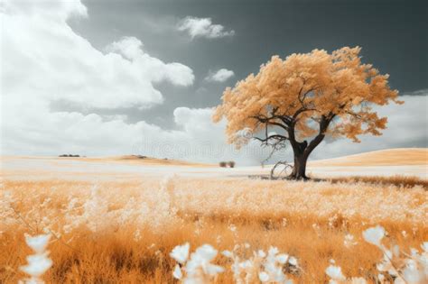 An Infrared Image Of A Tree In A Field Stock Illustration