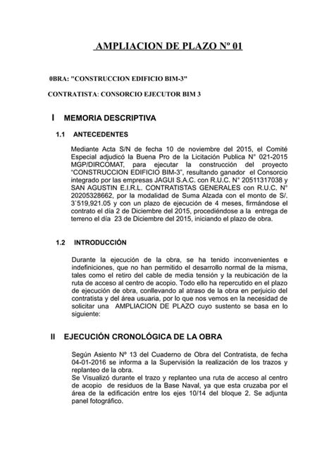 Ampliacion De Plazo Nº 01 Ruta Y Cable Pdf