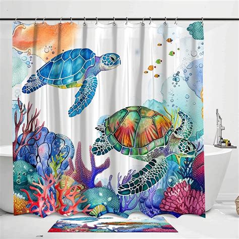 Ocean Adventure Turtle Bathroom Set Watercolor Sea Life Design With