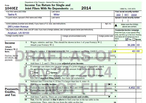 1040ez Form Example Filled Out