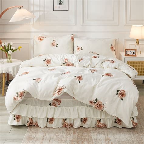 Move Over Pink Rose Bedding Sets King White Floral Duvet Cover Set Pink