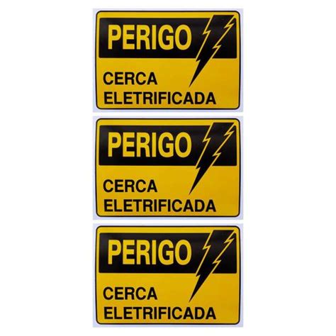 Combo 3 Placas De Sinalização Perigo Cerca Eletrificada 20x15 Acesso