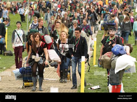 Festival Goers Arriving For The Glastonbury Festival At Worthy Farm In