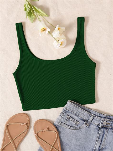 Top Tank Unicolor Tejido De Canalé Moda De Mujer Shein México