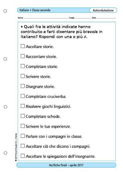 Griglia Di Autovalutazione Italiano Classe Giunti Scuola