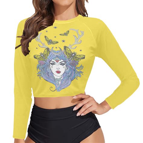 Goddess Sun Moon Earth Yellow Long Sleeve Bikini Top Model S Id
