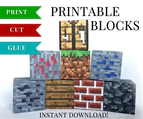 Minecraft Printable Papercraft Blocks Set Minecraft Birthday