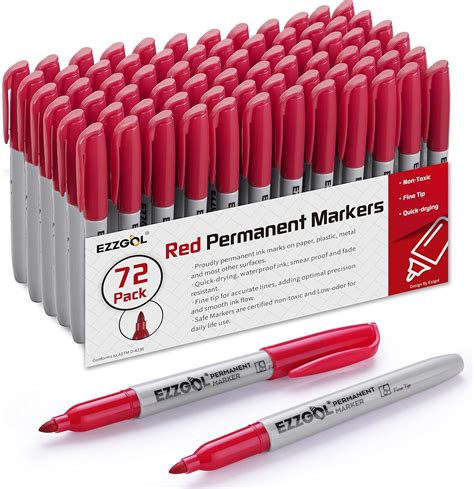 Ezzgol Permanent Markers Bulk 72 Pack Red Permanent