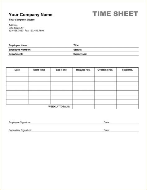 Free Timesheet Template Printable Pdf