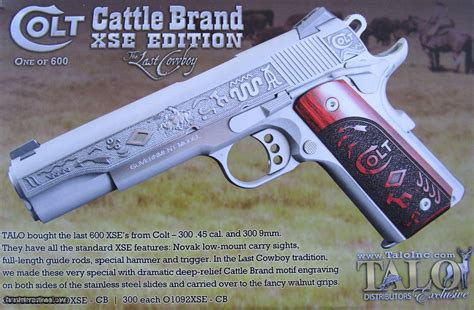 Colt 1911 Government Cattle Brand The Last Cowboy Talo Engraved 1 Of 300