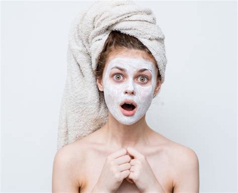 Pretty Woman Naked Shoulders Cream Face Mask Skin Care Stock Photo