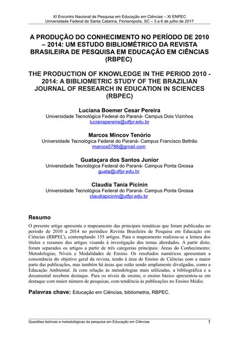 PDF A Produção do Conhecimento no Período de 2010 2014 Um Estudo