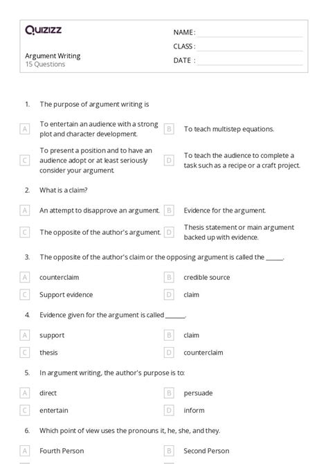 50 Argument Writing Worksheets For 6th Grade On Quizizz Free And Printable