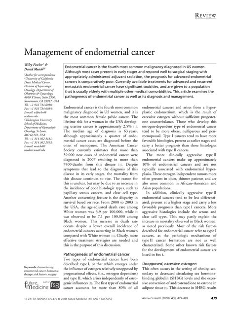 Management Of Endometrial Cancer Request Pdf