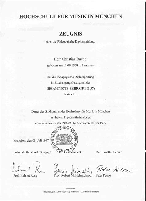 Diplome – Prof. Christian Büchel, Sologesang