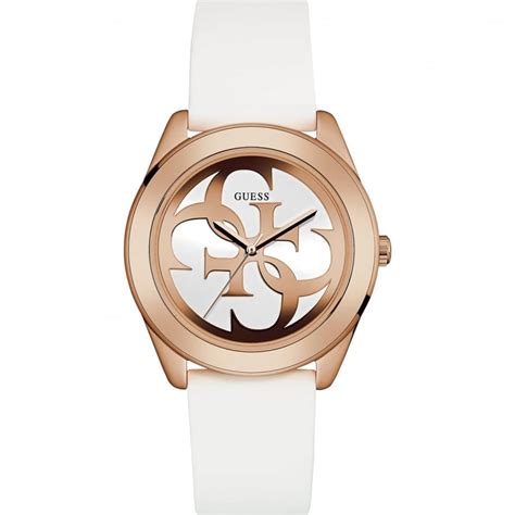 Guess Ladies Twist White Leather Rose Gold Watch