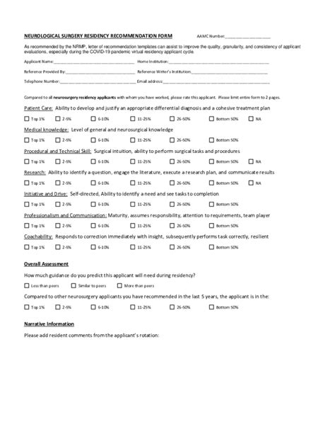 Fillable Online Neurological Surgery Residency Recommendation Form Fax Email Print Pdffiller