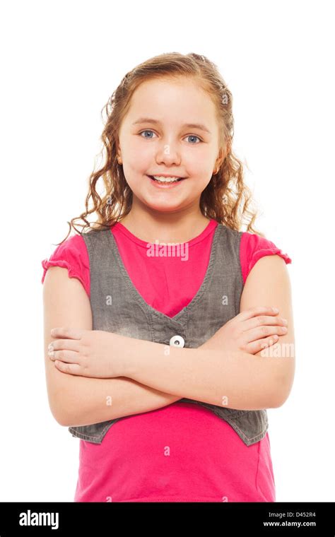 Portrait Of Happy Smiling Confident 9 Years Old Girl With Curly Hair