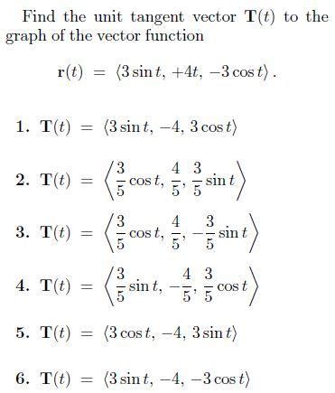 Solved Find the unit tangent vector T(t) to the graph of the | Chegg.com