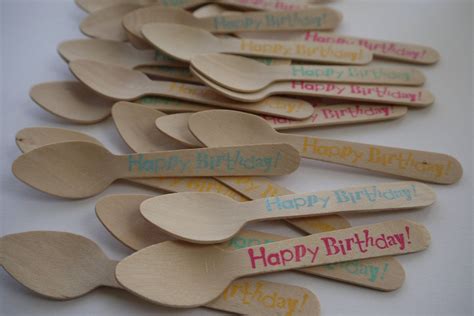 Cute Wooden Spoons For Parties Happy Birthday Rainbow Wooden Ice